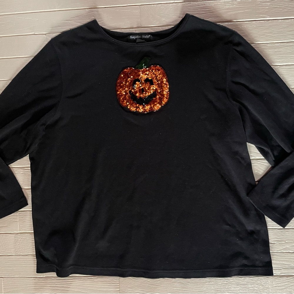 Halloween Sequin Pumpkin Long Sleeve Shirt Women’s Size 2XL Hampshire Studio